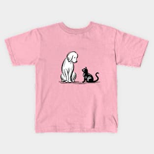 white dog and black cat Kids T-Shirt